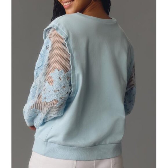 By Anthropologie Embroidered Cutwork Sweatshirt Sky Blue 3X - Picture 2 of 10